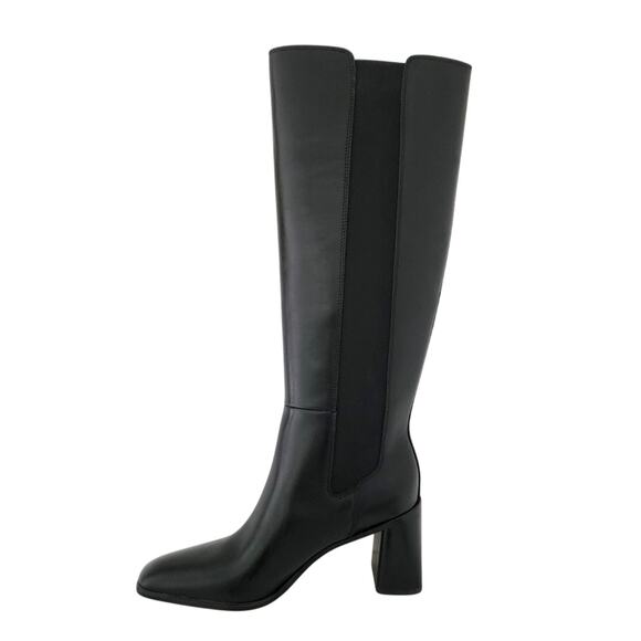 Nordstrom Tyra Black Tall Knee High Boot Sz 9.5 Leather Pull-On Elastic Gore NIB - Picture 9 of 14